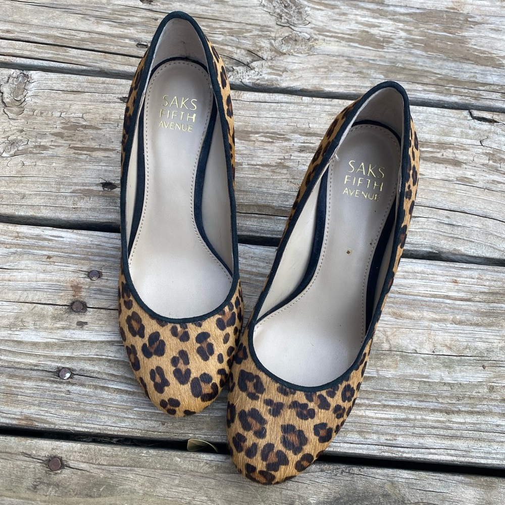 Saks Fifth Ave Pony Hair Leopard Wedges